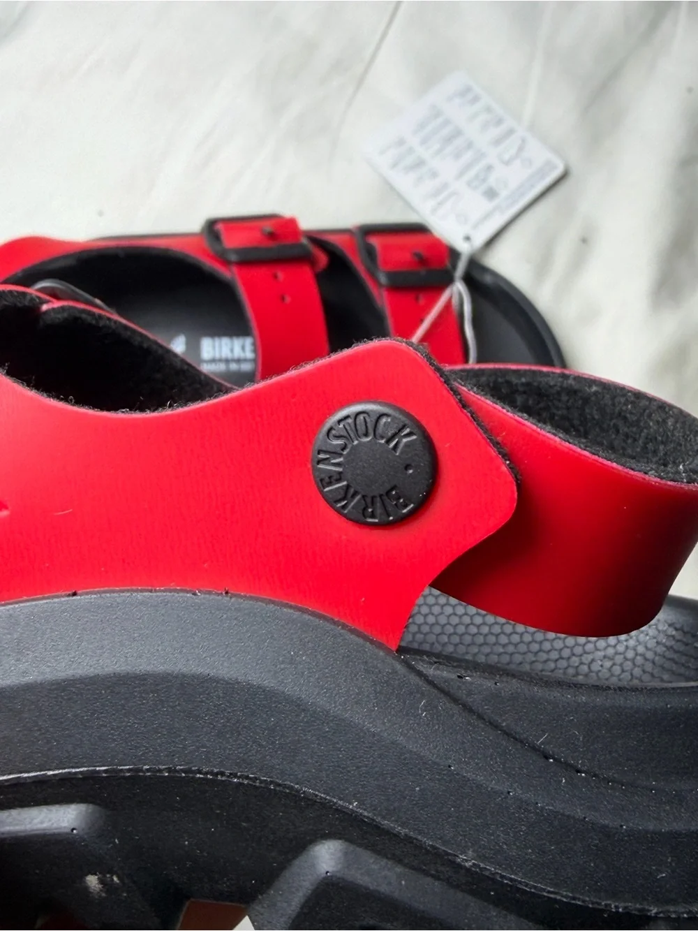 Birkenstock Kids Red Dual-Strap Sandals with Black Footbed